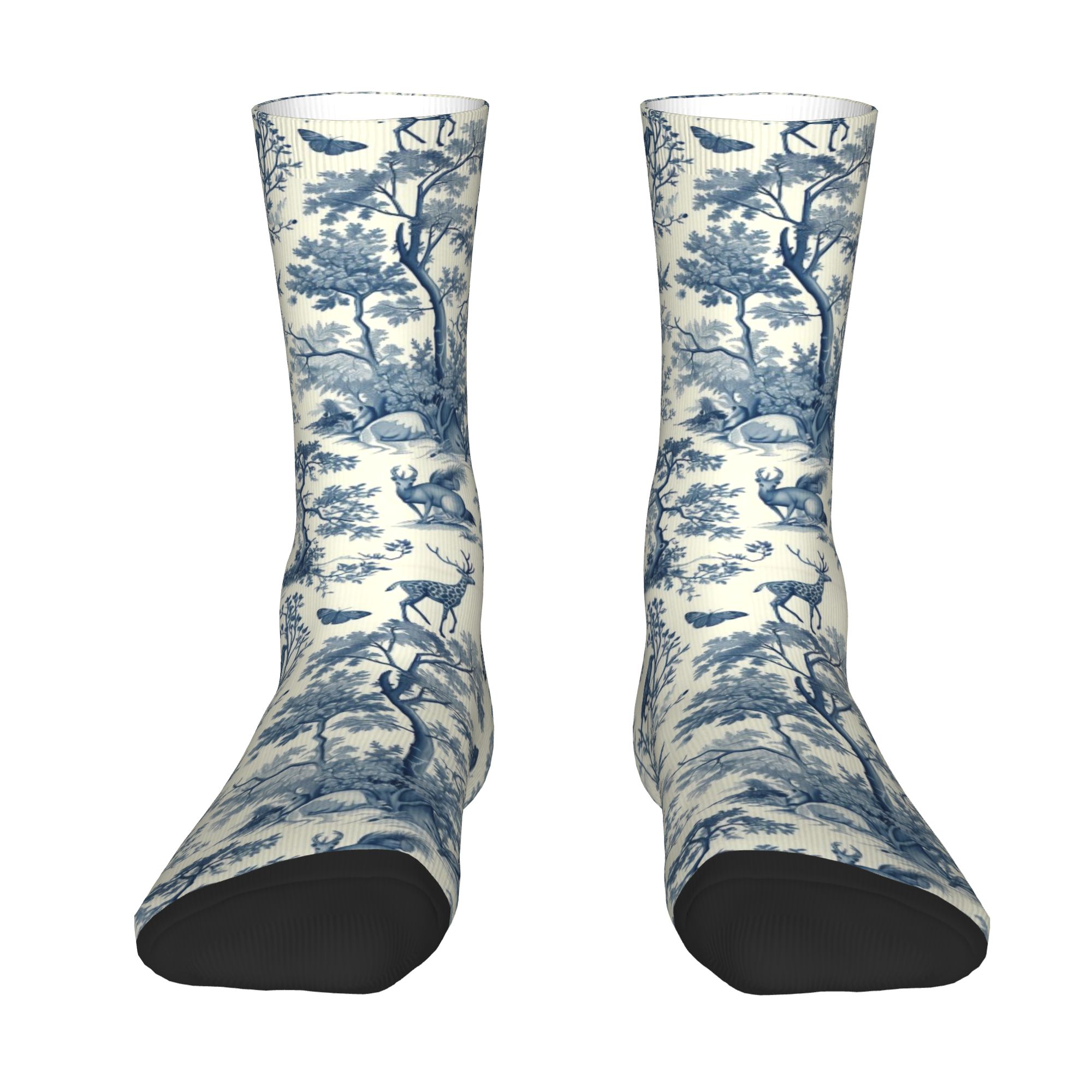 Dress Sock Men - Custom Toile De Jouy Blue Ink